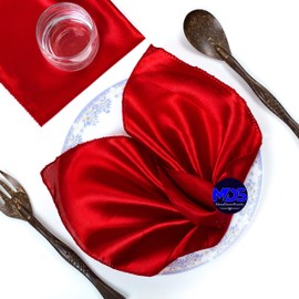 MDS Pack of 100 Satin Napkin Square 12 X 12 Inches Sliky Smooth Dinner Table Napkins Handkerchief for Weddings Baby Shower Birthday Party Home Banquet Dining Table Top Decorations - Red