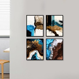QPOKLAF - lona minimalista para pared, póster de arte café y azul, arte de pared abstracto en tono tierra, decoración de pared de estética moderna y aesthetic, juego de 4 (8 x 10 pulgadas, sin marco)