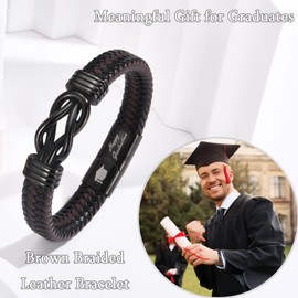 EYQV Graduation Gifts for Him, Engraved Leather Bracelet Gift for Graduates, Graduation Presents for Son Nephew Grandson Brother Friend, Congratulations Gifts for Him