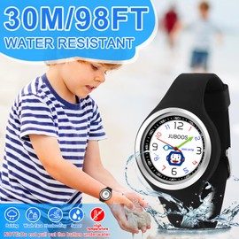 Juboos Kids Analog Watch for Boys Girls 30M Waterproof Watch Kid's Silicone Wirst Watch Easy to Read for Ages 4-15 Kids, Removable Dial（Black）