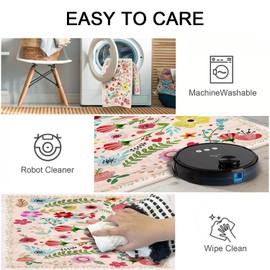 Bairichmat Pink Bedroom Rug,6'x9'Washable Area Rugs,Non-Slip Ultra-Thin Soft Dining Room Rug,Floral Rugs for Bedroom,Bedside,Kitchen,Entryway,Office