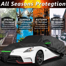 AROJAK Waterproof Car Cover for Nissan 350z 370z 2009-2025,210D All Weather Car Covers with Zipper Door,Windproof Bands for Sun UV Snow Rain Dust Hail Protection