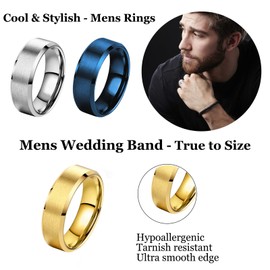 Mens Wedding Band Rings for Men 4pcs Stainless Steel Ring Mens Rings Wedding Ring Set 8MM Width (4pcs a set, 12)