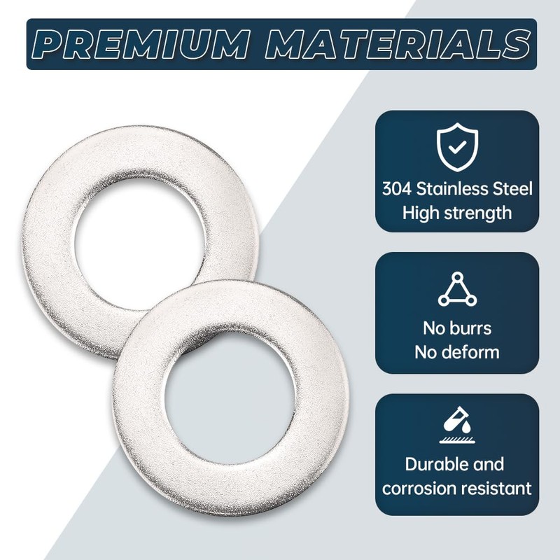 100 PCS #8 Stainless Flat Washers, 7/16" Outer Diameter, 18-8