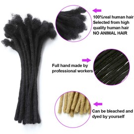 8 inch Human Hair Dreadlock Extensions for Women/men 0.6cm Thickness 20 Strands 100% Handmade Can Be Dyed,Curled and Bleached Natural Black Permanent Loc Extensions