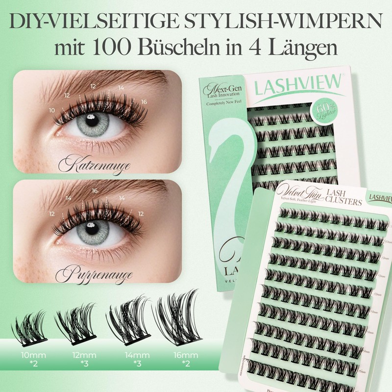 LASHVIEW Cluster Eyelashes, Eyelash Clusters, Natural Look Cluster Eyelash Extensions,