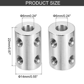 sourcing map Rigid Screw Coupling 6mm to 6mm Shaft Coupler Connector L22mm x D14mm Steel Joint Connector Set for 3D Printers DIY Encoder with 20 Screws, Silver, 5Pack