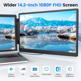 Redalf Portable Monitor 14.2'' FHD 1080P FHD IPS USB C HDMI Laptop Screen Extender IPS Display Speakers, Plug&Play, External Monitor for Laptop 13-16.1" PC Mac Chrome (14.2 inch)
