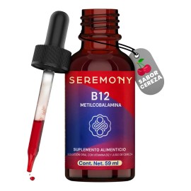 Vitamina B12 Líquida SEREMONY Metilcobalamina Sublingual de Cereza Orgánica Sin Azúcar, 59 mL