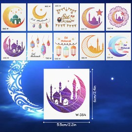 Eid Mubarak Temporary Tattoo for kids,10 Sheets Islamic Vinyl Stickers Face Tattoo Stickers for Kids Girls Boys Children Eid Party Decoration Supplies