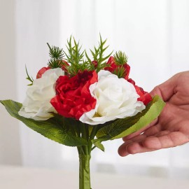 Factory Direct Craft Set of 2 - 10" Artificial Christmas Red Rose and Peony Bouquets