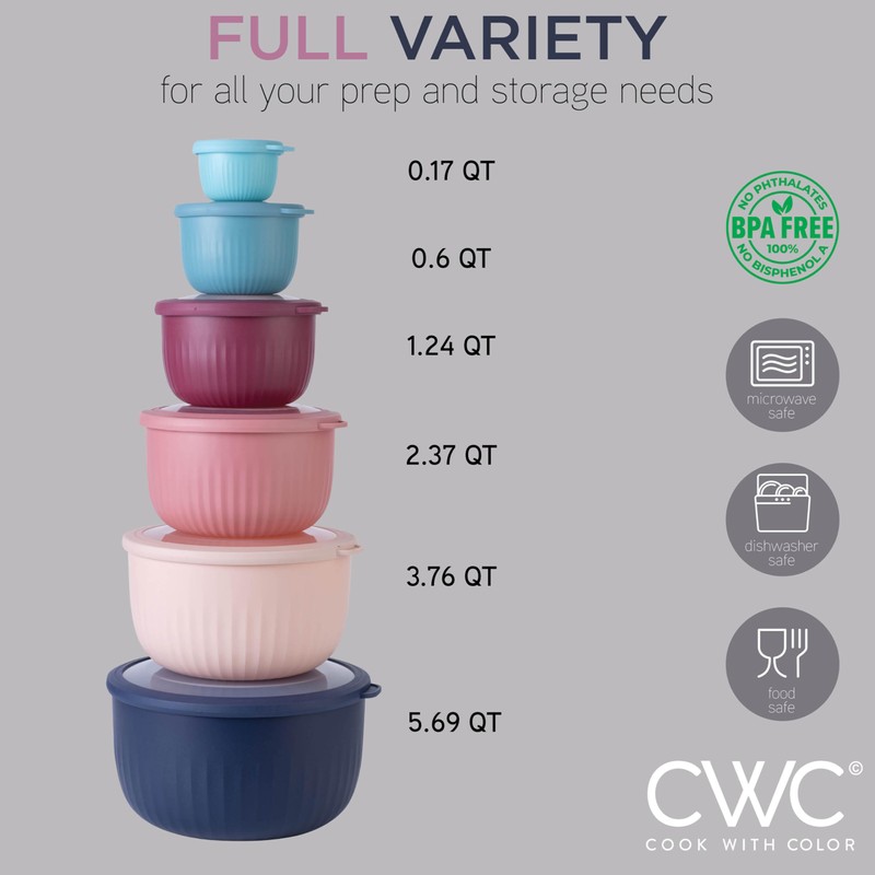 COOK WITH COLOR Prep Bowls with Lids- Wide and Deep