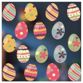 Easter Decorations - Easter Window Stickers - 16 x Beautiful Arty Colourful Easter Egg Window Clings for Easter Window Display