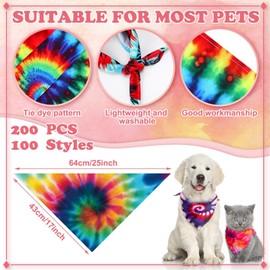 Huhumy 150 Pcs Dog Bandanas Bulk Pet Bibs Colorful Triangle Scarf Pet Bandanas for Medium Large Dogs Spring Summer Birthday Costume Decoration (Tie Dye)