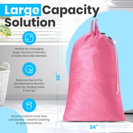 Large Mesh Laundry Bag - Carry Handles, Secure Drawstring Closure, Machine Washable, Spacious Storage, Durable Soft Mesh Net Material, College Dorm, Camp, Laundromat. (Pink)