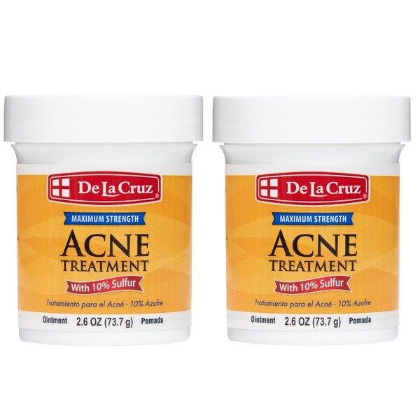 De La Cruz 10% Sulfur Ointment - Cystic Acne Treatment for Face and Body - Daily 10 Min Spot Treatment Mask Safe and Effective Game Changing Hormonal Acne Treatment that Clears Up Pimples 2.6oz 2 Pack