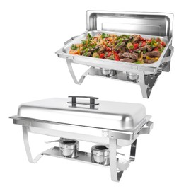 IMACONE Chafing Dish Buffet Set of 2, 8QT Stainless Steel Rectangular Chafers and Buffet Warmer Sets for Catering, with Food & Water Pan, Lid, Foldable Frame, Fuel Holder for Event Party Holiday