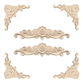 Vasemele Wooden Ornaments for Furniture, Vintage, 6 Pieces, Wooden Ornaments for Furniture, Wooden Ornaments, Corner Wood Carving Applique Ornament, Wooden Ornament, Flowers, Carving Ornaments, Rose