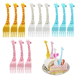 Pack of 12 Children's Plastic Fruit Forks, Giraffe Mini Forks, Colourful Children's Fruit Forks, Reusable for Bento Lunch Box, Decoration, Snack, Party, Birthday Party, Afternoon Tea