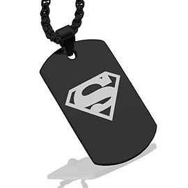 Comfort Zone Studios Stainless Steel Super Man Dog Tag Pendant Necklace, Black