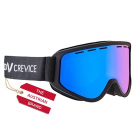 Black Crevice Junior Ski Goggles in Black/Blue, Ski Goggles for Children with Padded Frame, Revo Double Lens with Anti-Fog Coating and UV 400 Protection, Optimal Comfort for Children