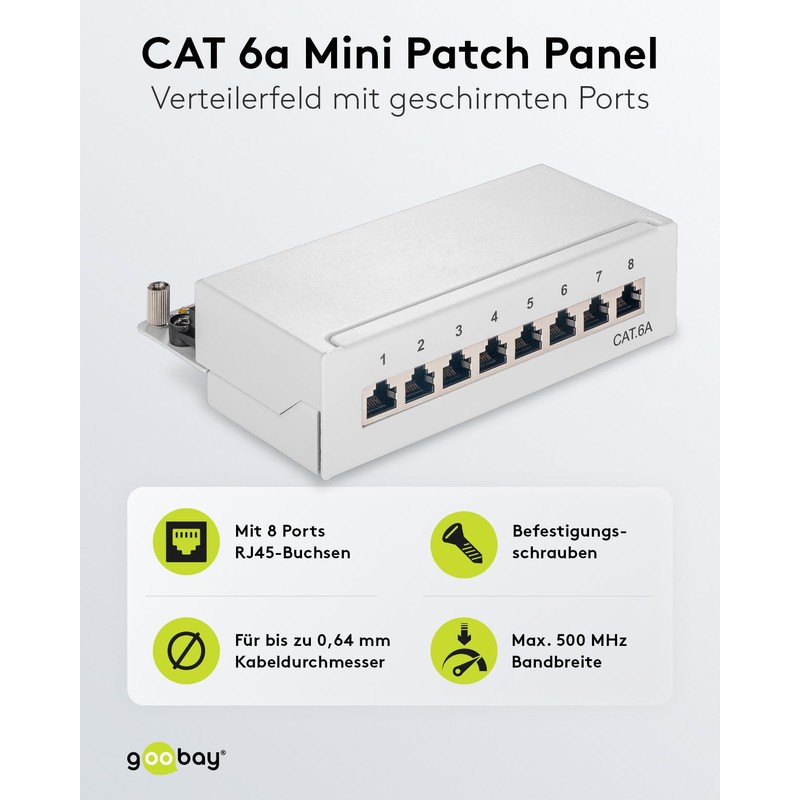 Goobay 62063 CAT 6a Mini/Desktop Patch Panel, 8 Port, Grey