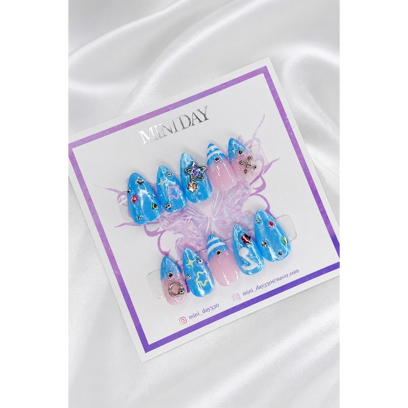 Blue Star Handmade Nail Tips - Short Almond / 블루