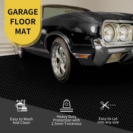 Wilaly Garage Floor Mat Black, Thickness Diamond Plate Vinyl Heavy Duty Parking Mat for Garage Floor, Golf Cart Parking, Water/Stain Resistant Floor Runner (1 Roll, 4x6.5FT)