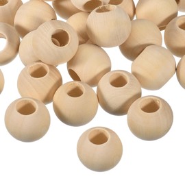 QUARKZMAN Pack of 60 25 mm Natural Wood Spacer Beads, 10 mm Large Hole Unfinished Round Wooden Beads for DIY Crafts, Jewellery Making Bracelets