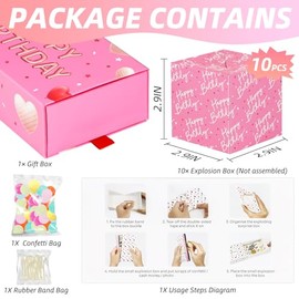 WenmthG Cumpleaños Sorpresa Caja de Regalos Explosión por Dinero - Caja de Regalo en Efectivo con Confeti - 10Pcs Caja de Regalo Pop out Explosion - Idea Regalo Dinero para Mujeres Hombres - Rosa