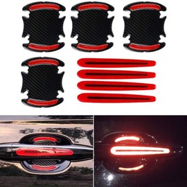 8Pieces Universal 3D Carbon Fiber Auto Door Handle Scratch Protection Cover Guard Film, Universal Car Door Cup Handle Paint Scratch Protector Sticker Car Door Handle Safety Reflective Strips (Red)