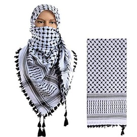 Micoop Large Size Premium Shemagh Scarf Arab Military Tactical Desert Scarf Wrap(48 by 48 inches) (White Black)