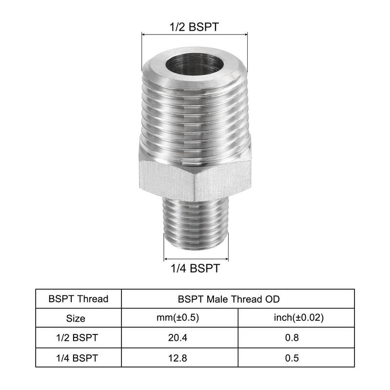 sourcing map 304 Stainless Steel Hex Reducer Pipe Fitting 1/2