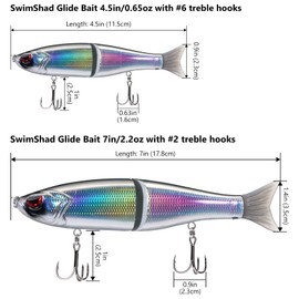 Bassdash SwimShad Glide Baits Jointed Swimbait Bass Pike Salmon Trout Muskie Fishing Lure,3-Pack