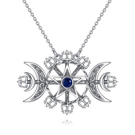 POPLYKE Triple Moon Goddess Necklace for Women Men Compass Pentagram Necklace Sterling Silver Wiccan Jewellery Gifts Graduation Birthday