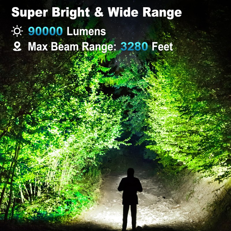 KINGCAESAR 3 Pack Rechargeable Flashlights 90,000 High Lumens, Super Bright
