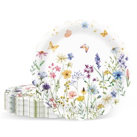 Cangmyxis 50Pcs Wildflower Scalloped Paper Plates 7inch Spring Party Dessert Plates Supplies Colorful Dinnerware Kit for Wedding,Birthday,Baby Shower Office Party Decorations
