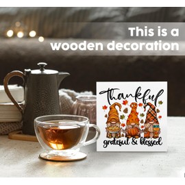 Nitelat Fall Gnomes Wooden Signs, Thankful Grateful Blessed Fall Gnomes Decor, Fall Rustic Leaves Pumpkin Autumn Farmhouse Wood Sign, Fall Gnomes Decorations for Home Sign, Gnome Fall Decor Signs