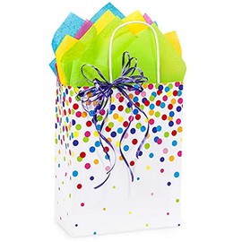 NW Rainbow Confetti Paper Shopping Bags - Cub Size - 8 1/4 x 4 3/4 x 10 1/2in. - 100 Pack