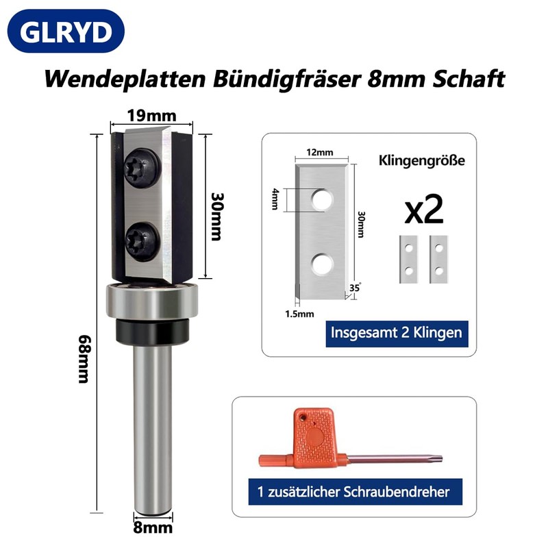 GLRYD Reversible Plates Flush Cutter 8 mm Shank, Flush Cutter