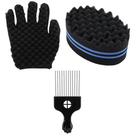 3 Pieces Black Twist Sponge Brush Twist Wave Barber Tool and Metal Hair Comb Pick for Home Barber Salon Braid Hair Comb Styling Tool