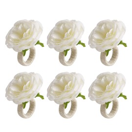LogHog Handicraft Rose Flower Napkin Rings Set of 6,Hemp Rope Napkin Holder Rings Table Decorations for Wedding, Valentine's, Banquet, Christmas, Birthday, Thanksgiving