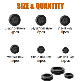 ISPINNER 52pcs 6 Sizes Rubber Grommet, Double Sided Round Rubber Hole Plug, Drill Hole 5/8" 13/16" 7/8" 1" 1-3/16" 1-1/2" (Black)
