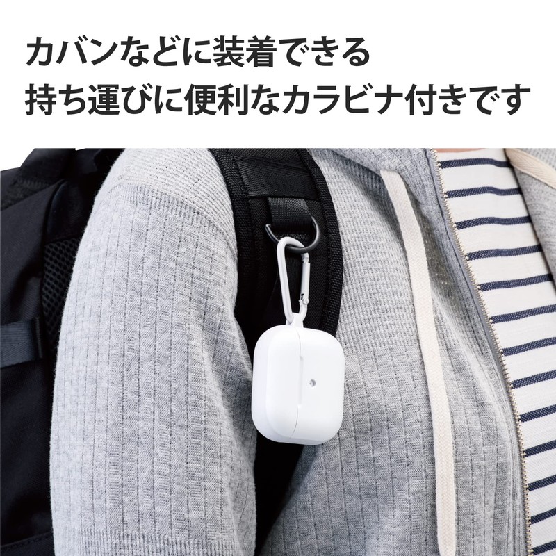 Elecom AVA-AP3TSWH Touch Slim Case with Carabiner, 3rd Generation AirPods
