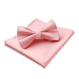 HISDERN Bow Tie Pre-Tied Men's Bow Tie with Pocket Square Set Plain Bow Tie Suit for Tuxedo Wedding, A1 pink, Unit size
