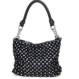 Zzfab Sparkle Rhinestone Suede Hobo Handbag Black
