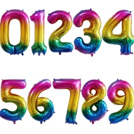 40 Inch Number Balloons Giant Number Aluminium Foil Helium Balloons for Birthday Party Celebration Decoration New Year Baby Shower Anniversary (Rainbow, 1)