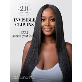 LUVME Invisible Clip in Hair Extensions, Yaki Straight Real Human Hair 14 Inch 2 Pack 220g 12pcs Clip ins Hair Extensions Natural Black for Women