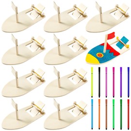 YOUNGSAY Pack of 10 DIY Wooden Sailing Boat, Children's Puzzle, Wooden Boat, Painted Wooden Boats Crafts with 12 Watercolour Pens, for Promoting Children's Practical Skills and Creative Thinking