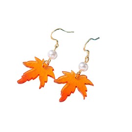 Red Maple Leaf Pearl Dangle Earrings Thanksgiving Christmas Drop Dnagle Earrings Jewelry for Women Autumn Vibe Jewelry-Short